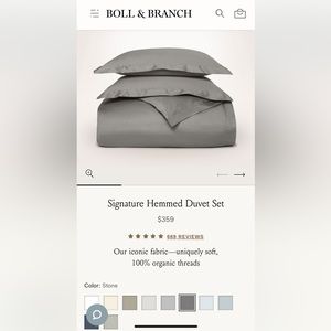 Boll and Branch Signature Hemmed King Duvet Cover Set -brand new in box - stone